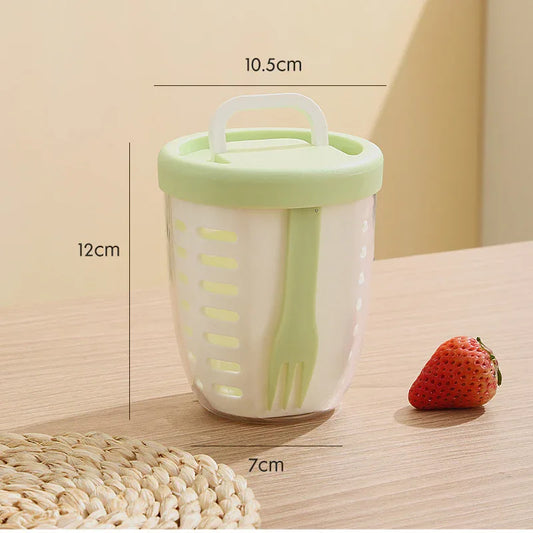 2 Pcs Green Portable Leakproof Fruit and Salad Storage Box with Draining Function, Sealed Fresh-Keeping Bento Lunch Box with Fork, AS+PP+Silicone Material - Mekamart Australia
