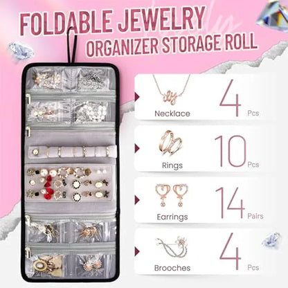 Pink 4-in-1 Travel Cosmetic Organizer Bag with Detachable Polyester Storage Boxes and Jewelry Roll, Multiple Compartments, Portable Makeup Bag - Mekamart Australia