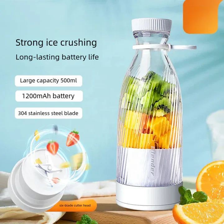 White Portable Rechargeable Blender Bottle, 500ml, USB Charging, 1200mAh, with 304 Stainless Steel Blade – For Smoothies and Juices On-The-Go - Mekamart Australia