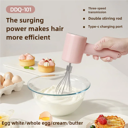 Pink Portable Electric Egg Beater with 3-Speed Adjustment, Dual Whisks, and Type-C Charging - Mekamart Australia