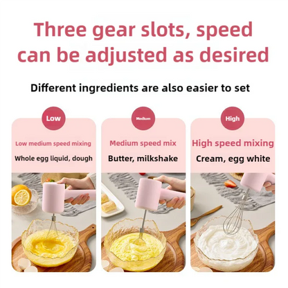 Pink Portable Electric Egg Beater with 3-Speed Adjustment, Dual Whisks, and Type-C Charging - Mekamart Australia
