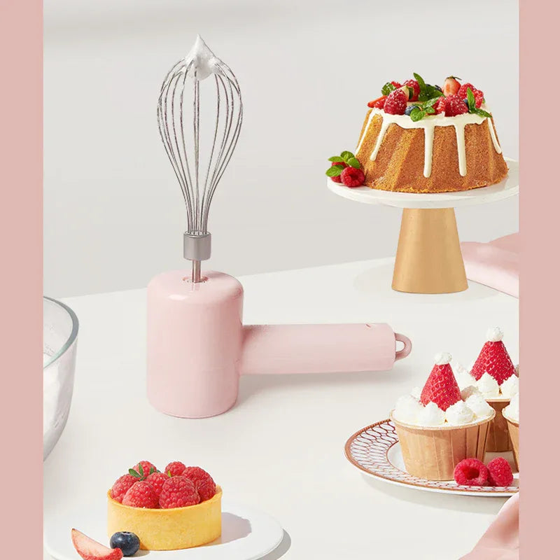 Pink Portable Electric Egg Beater with 3-Speed Adjustment, Dual Whisks, and Type-C Charging - Mekamart Australia