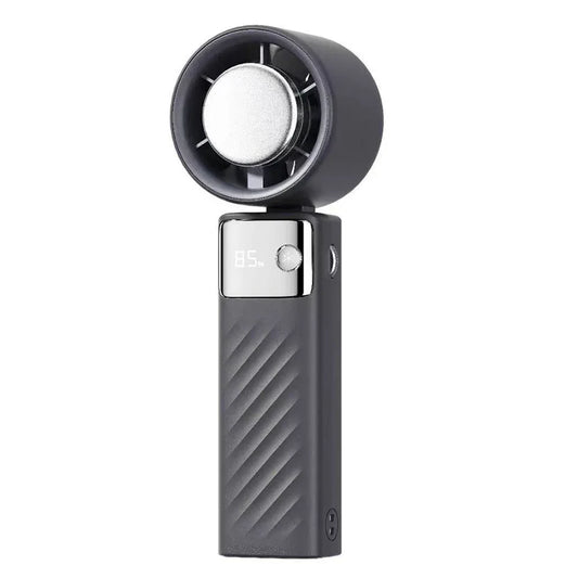 Grey Portable Turbo Handheld USB Rechargeable Fan with Digital Speed Display - High-Speed Cooling Fan for Outdoor Use - Mekamart Australia
