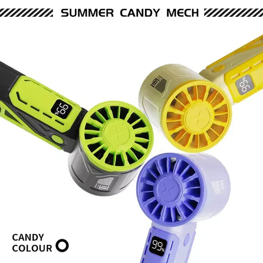 Yellow 100-Speed Mecha Handheld Fan | USB Rechargeable High-Speed Mini Fan | Powerful & Silent | Lightweight 150g with 6-8 Hour Battery Life - Mekamart Australia