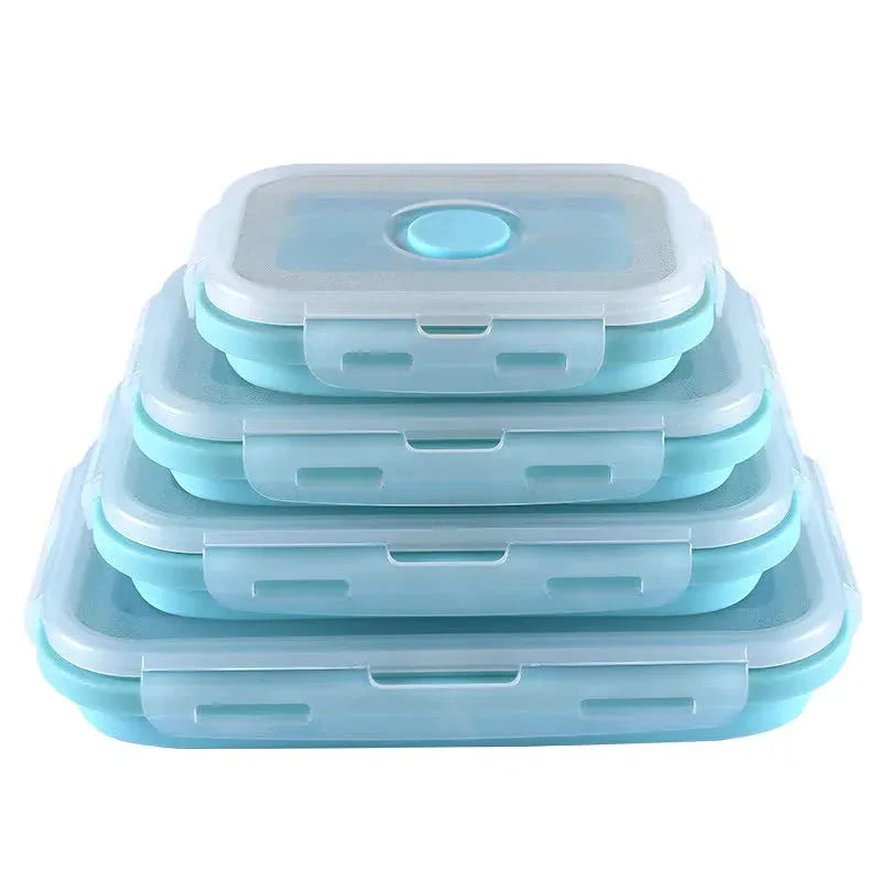 Blue Collapsible Silicone Bento Box Set - 4-Piece Food-Grade Microwave & Freezer Safe Lunch Box Set - Mekamart Australia