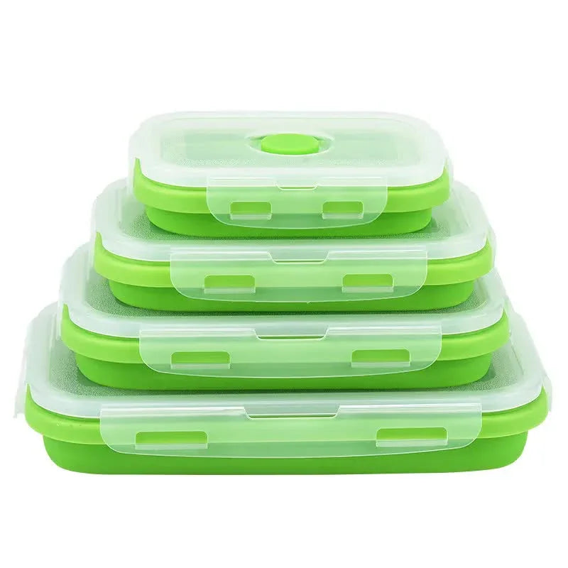 Green Collapsible Silicone Bento Box Set - 4-Piece Food-Grade Microwave & Freezer Safe Lunch Box Set - Mekamart Australia