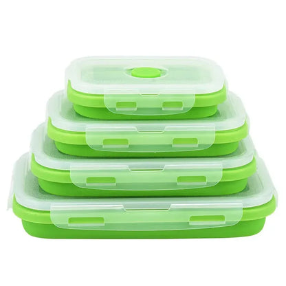 Green Collapsible Silicone Bento Box Set - 4-Piece Food-Grade Microwave & Freezer Safe Lunch Box Set - Mekamart Australia