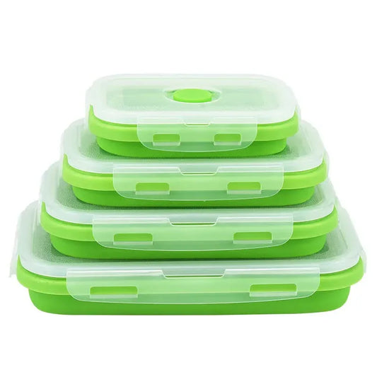 Green Collapsible Silicone Bento Box Set - 4-Piece Food-Grade Microwave & Freezer Safe Lunch Box Set - Mekamart Australia