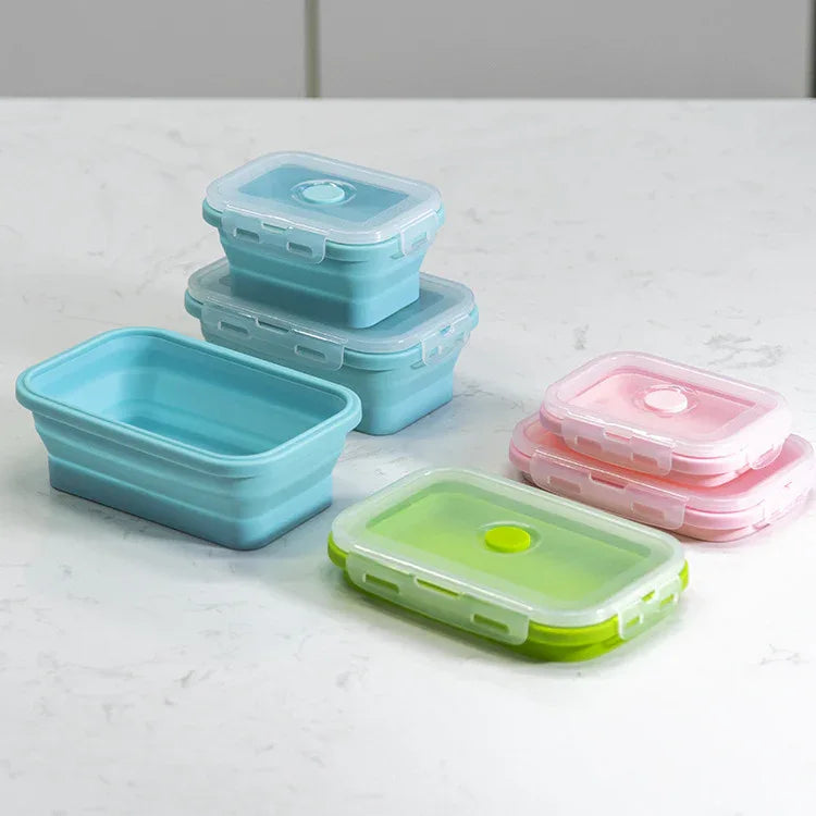 Green Collapsible Silicone Bento Box Set - 4-Piece Food-Grade Microwave & Freezer Safe Lunch Box Set - Mekamart Australia