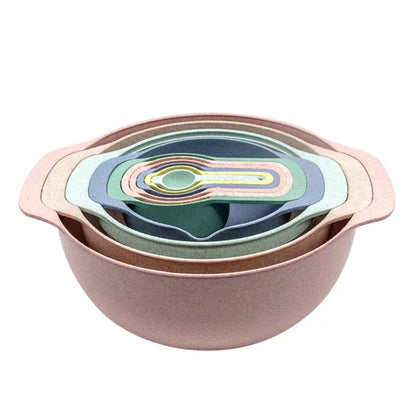 Light Pink 8-Piece Baking Tool Set - Measuring Cups, Spoons, Rainbow Mixing Bowls, Vegetable Washing Basket, and Flour Sifter - Mekamart Australia