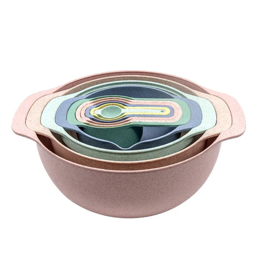 Light Pink 8-Piece Baking Tool Set - Measuring Cups, Spoons, Rainbow Mixing Bowls, Vegetable Washing Basket, and Flour Sifter - Mekamart Australia