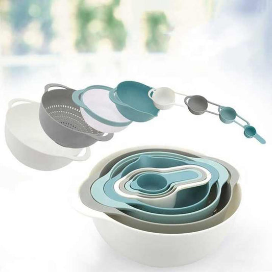 Light Pink 8-Piece Baking Tool Set - Measuring Cups, Spoons, Rainbow Mixing Bowls, Vegetable Washing Basket, and Flour Sifter - Mekamart Australia