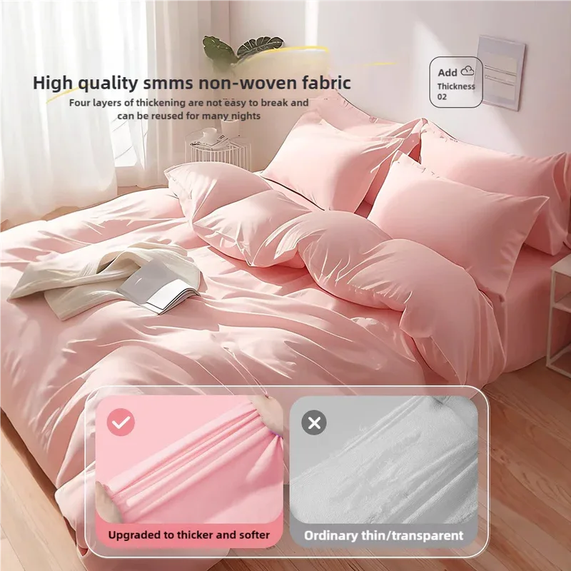 4 Packaging White Disposable Travel Bedding Set - Waterproof & Clean, Soft Non-Woven Fabric, 4 Pieces Set for Twin Beds - Mekamart Australia