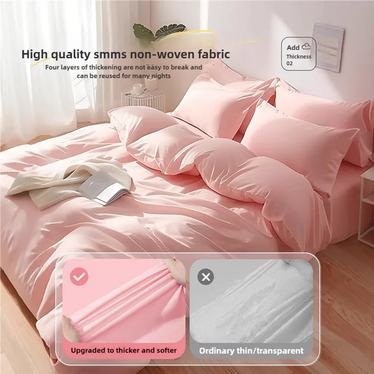 4 Packaging Pink Disposable Travel Bedding Set - Waterproof & Clean, Soft Non-Woven Fabric, 4 Pieces Set for Twin Beds - Mekamart Australia