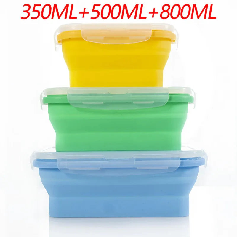 3-piece Set (Yellow + Green + Blue) Collapsible Silicone Food Storage Containers Set – 350ML, 500ML, 800ML | BPA-Free, Microwave, Dishwasher & Freezer Safe | Foldable & Portable Bento Boxes for Travel & Outdoor - Mekamart Australia