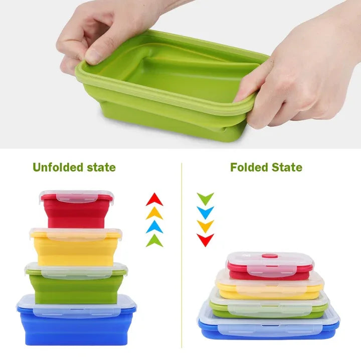 3-piece Set (Yellow + Green + Blue) Collapsible Silicone Food Storage Containers Set – 350ML, 500ML, 800ML | BPA-Free, Microwave, Dishwasher & Freezer Safe | Foldable & Portable Bento Boxes for Travel & Outdoor - Mekamart Australia