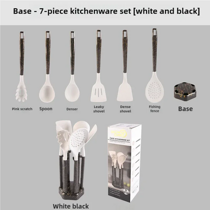 White And Black Set High-Temperature Resistant 7-Piece Silicone Kitchen Utensils Set – Non-Stick Cooking Tools, Food-Grade Silicone, Heat-Resistant Spatulas, and Spoons for Non-Stick Pans - Mekamart Australia