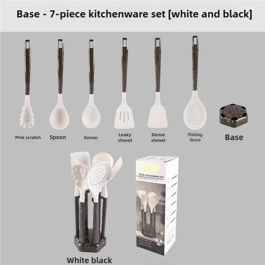 White And Black Set High-Temperature Resistant 7-Piece Silicone Kitchen Utensils Set – Non-Stick Cooking Tools, Food-Grade Silicone, Heat-Resistant Spatulas, and Spoons for Non-Stick Pans - Mekamart Australia