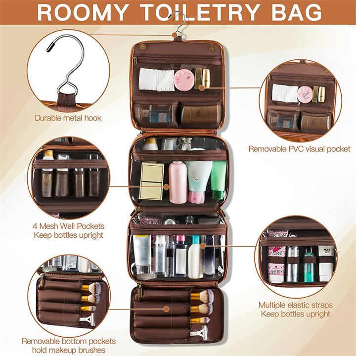 Yellowish Brown Luxury PU Business Travel Toiletry Bag - Large Capacity Waterproof Makeup Organizer with Dividers - Portable & Stylish Bathroom Storage - Mekamart Australia