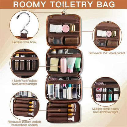 Yellowish Brown Luxury PU Business Travel Toiletry Bag - Large Capacity Waterproof Makeup Organizer with Dividers - Portable & Stylish Bathroom Storage - Mekamart Australia
