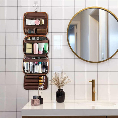 Yellowish Brown Luxury PU Business Travel Toiletry Bag - Large Capacity Waterproof Makeup Organizer with Dividers - Portable & Stylish Bathroom Storage - Mekamart Australia
