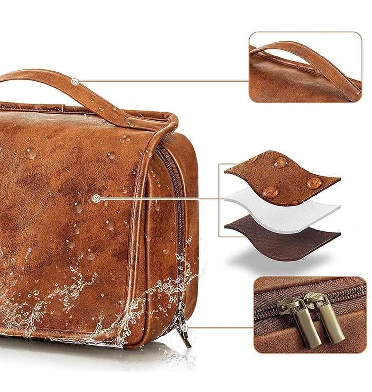 Yellowish Brown Luxury PU Business Travel Toiletry Bag - Large Capacity Waterproof Makeup Organizer with Dividers - Portable & Stylish Bathroom Storage - Mekamart Australia