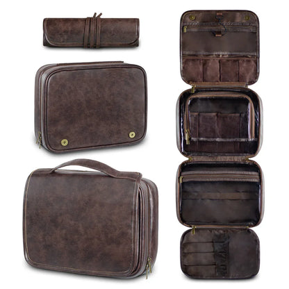 Coffee Luxury PU Business Travel Toiletry Bag - Large Capacity Waterproof Makeup Organizer with Dividers - Portable & Stylish Bathroom Storage - Mekamart Australia