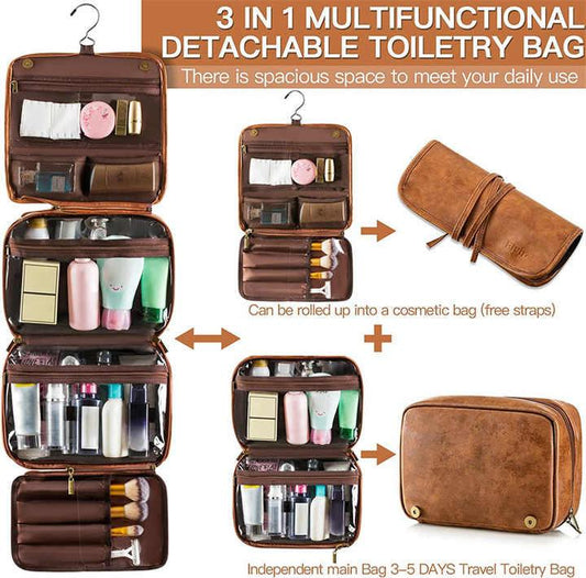 Black Luxury PU Business Travel Toiletry Bag - Large Capacity Waterproof Makeup Organizer with Dividers - Portable & Stylish Bathroom Storage - Mekamart Australia