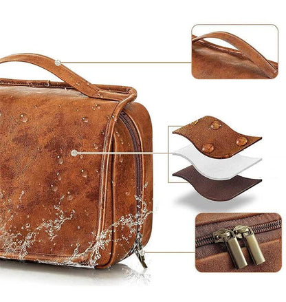 Black Luxury PU Business Travel Toiletry Bag - Large Capacity Waterproof Makeup Organizer with Dividers - Portable & Stylish Bathroom Storage - Mekamart Australia