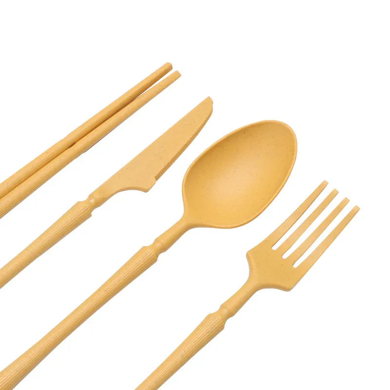 Four-person Set Green Eco-Friendly Wheat Straw Dinnerware Set, Plate, Bowl, Cup & Utensil Set - Lightweight, Reusable, and Durable for Home, School, and Travel - Mekamart Australia