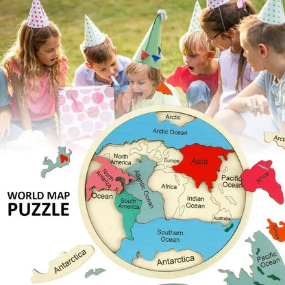 Colorful Wooden World Map Puzzle – 7 Continents Educational Geography Toy for Kids - Mekamart Australia