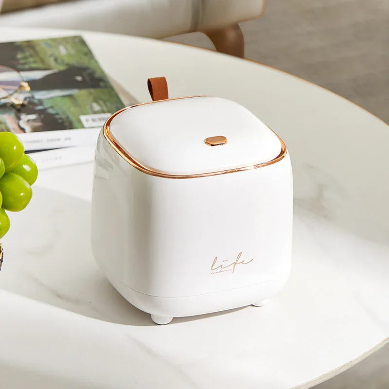White Portable Tabletop Trash Can with Dual-Layer Design – Convenient for Desk Organization - Mekamart Australia