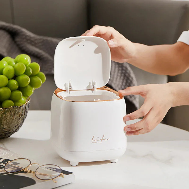 White Portable Tabletop Trash Can with Dual-Layer Design – Convenient for Desk Organization - Mekamart Australia