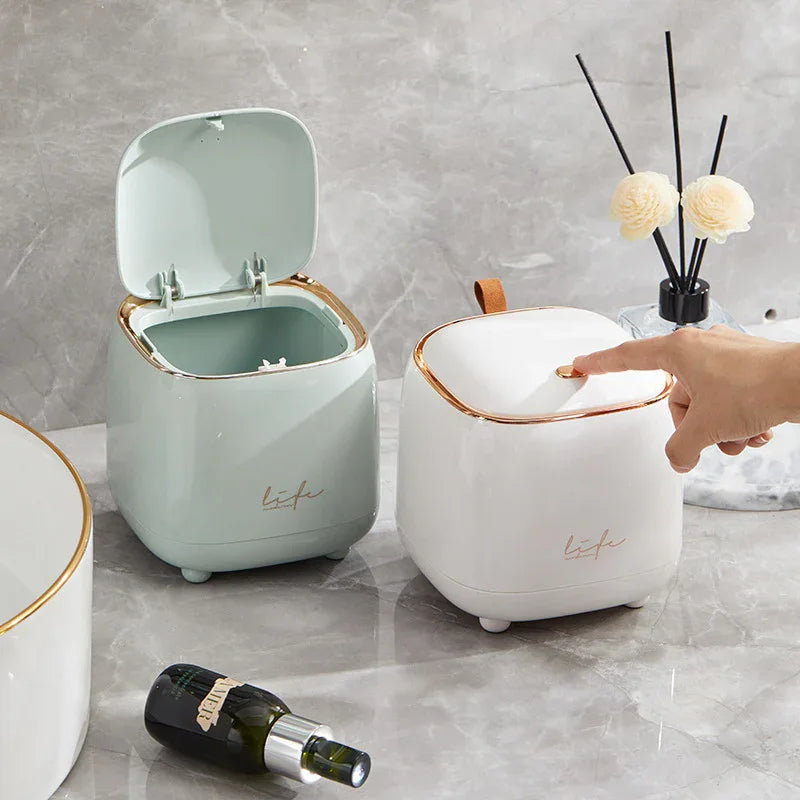 White Portable Tabletop Trash Can with Dual-Layer Design – Convenient for Desk Organization - Mekamart Australia