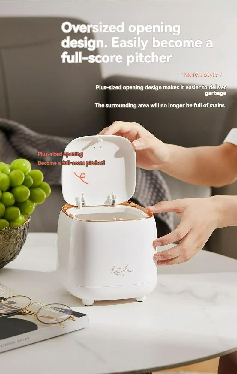White Portable Tabletop Trash Can with Dual-Layer Design – Convenient for Desk Organization - Mekamart Australia