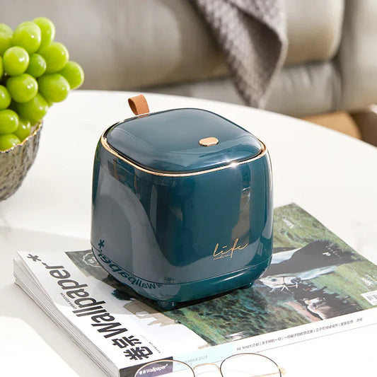 Dark Green Portable Tabletop Trash Can with Dual-Layer Design - Convenient for Desk Organization - Mekamart Australia