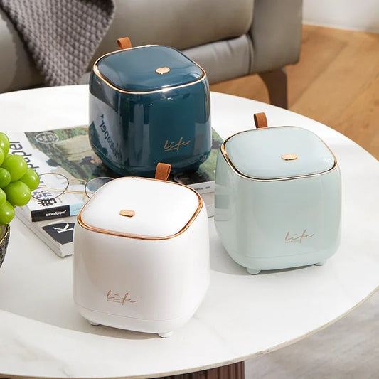 Dark Green Portable Tabletop Trash Can with Dual-Layer Design - Convenient for Desk Organization - Mekamart Australia