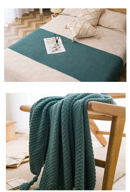 Dark Grey 110cm x 150cm Soft Tassel Throw Blanket for Sofa or Bed, Cozy Casual Blanket for Office Nap, Minimalist Bed End Cover - Mekamart Australia