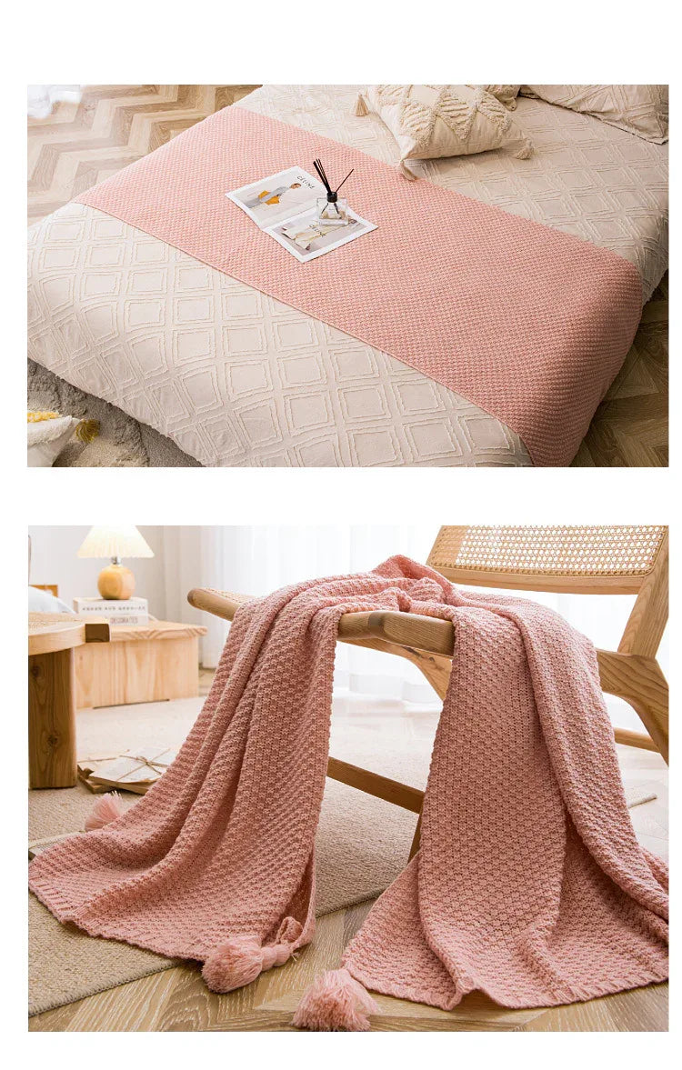 Turmeric 110cm x 150cm Soft Tassel Throw Blanket for Sofa or Bed, Cozy Casual Blanket for Office Nap, Minimalist Bed End Cover - Mekamart Australia