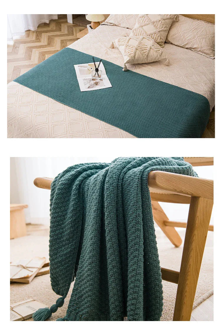 Pink 110cm x 150cm Soft Tassel Throw Blanket for Sofa or Bed, Cozy Casual Blanket for Office Nap, Minimalist Bed End Cover - Mekamart Australia