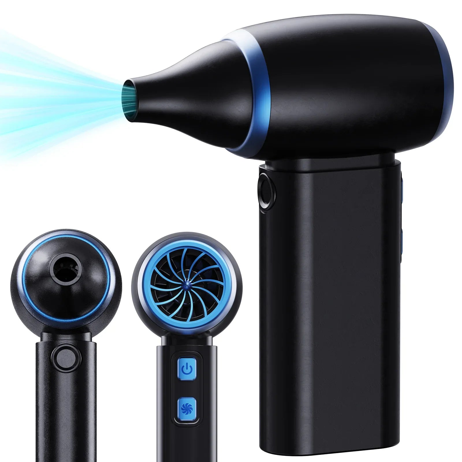Black Portable Turbo Handheld Blower Fan - 130000RPM High-Speed Mini Fan with 5000mAh Battery - Mekamart Australia