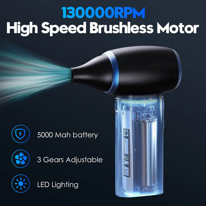 White Portable Turbo Handheld Blower Fan - 130000RPM High-Speed Mini Fan with 5000mAh Battery - Mekamart Australia