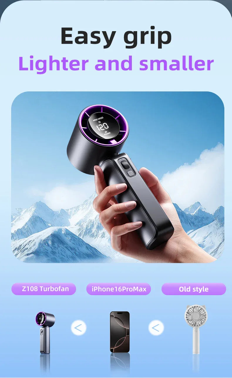 Purple Portable Handheld Fan with 120-Speed Display - USB Rechargeable Mini Cooling Fan for Outdoor Use - Mekamart Australia