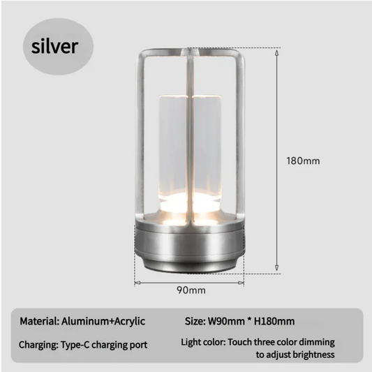 Silver Rechargeable Table Lamp - Touch Dimming 3-Color LED Light for Bedroom and Office - Mekamart Australia