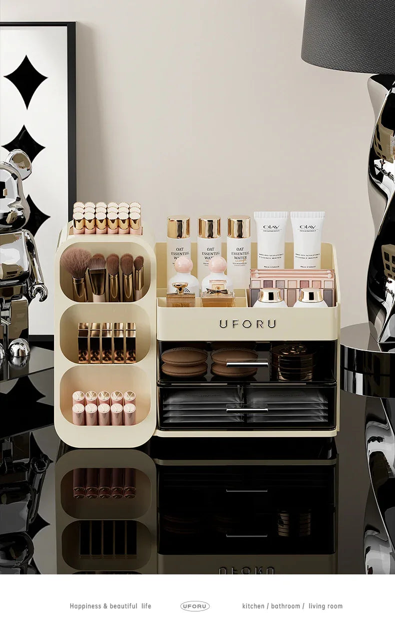 Spacious Cosmetic Organizer - Multi-Functional Vanity Storage for Lipsticks & Skincare (35x19x25cm) - Mekamart Australia