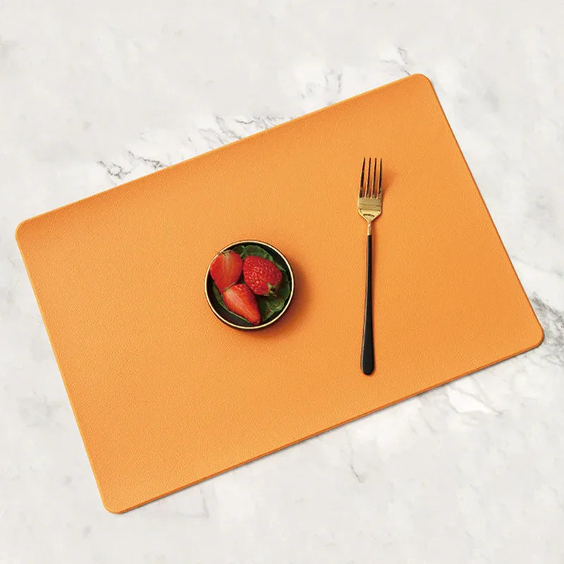 5 PCS Orange Nordic Style Leather Placemat - Anti-Slip, Heat-Resistant Table Mat 30cm x 45cm - Mekamart Australia