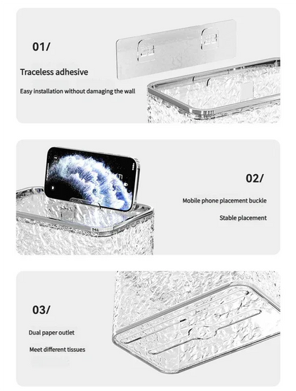 2PCS Stylish Double-Layer Transparent Grey Wave-Textured Tissue Box Holder - Stylish Bathroom Storage - Mekamart Australia
