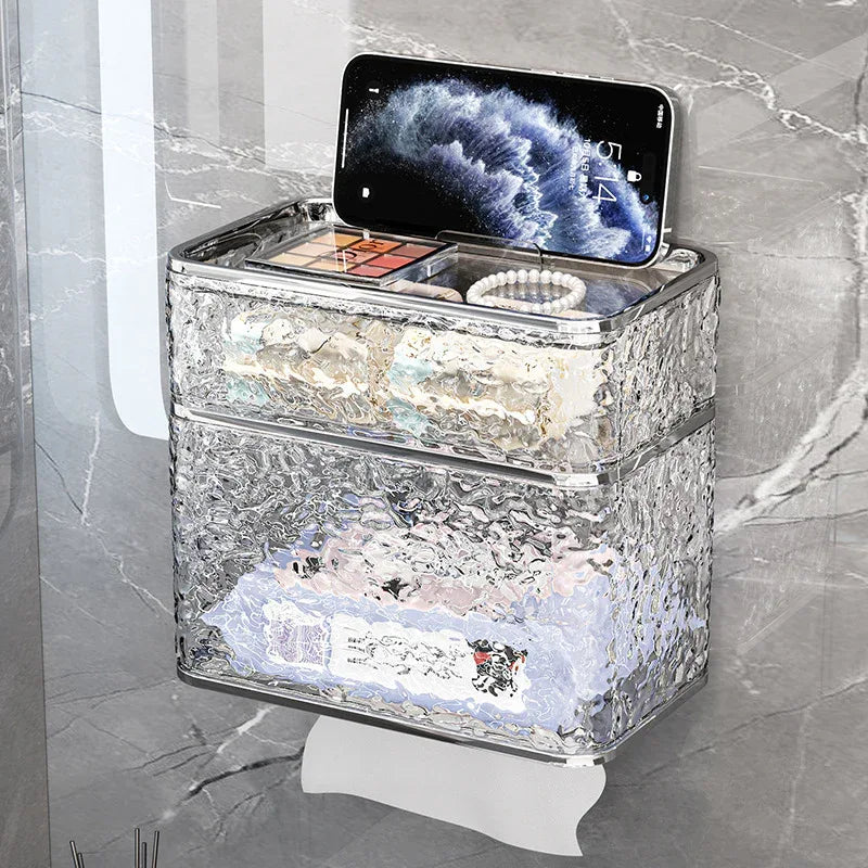 2PCS Stylish Double-Layer Transparent Grey Wave-Textured Tissue Box Holder - Stylish Bathroom Storage - Mekamart Australia