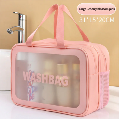 2PCS Dual-Layer Transparent PU Cosmetic Pouch - Wet and Dry Separation, Large size(31*15*20cm)- Pink - Mekamart Australia