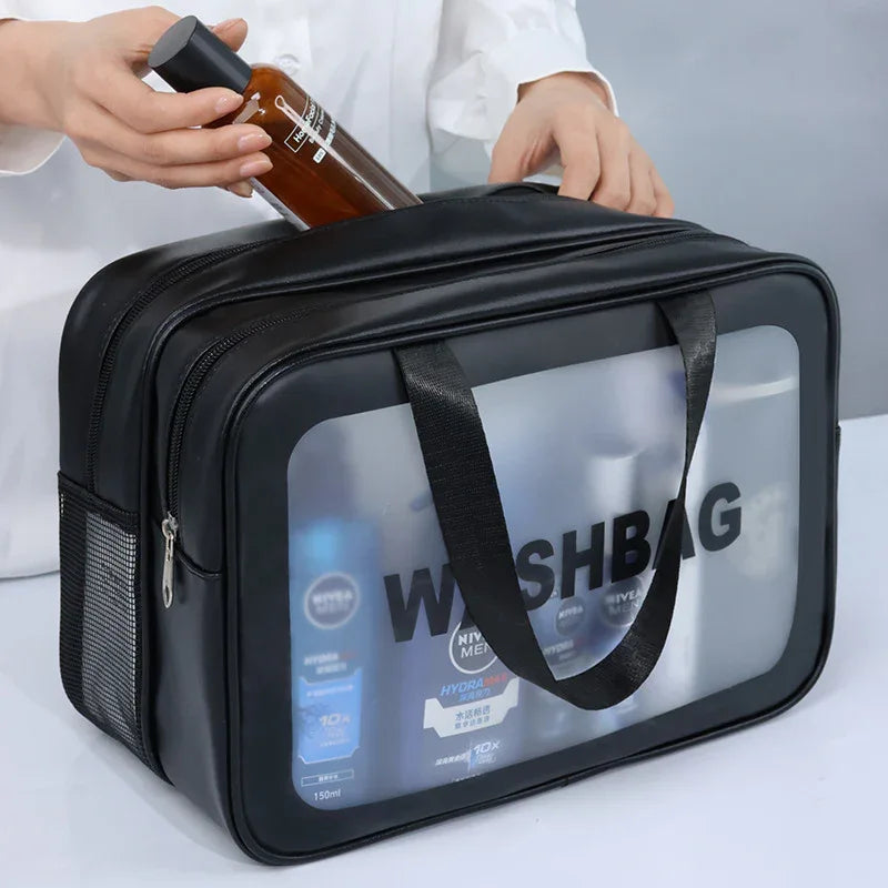 2PCS Dual-Layer Transparent PU Cosmetic Pouch - Wet and Dry Separation, Large size(31*15*20cm)- Pink - Mekamart Australia